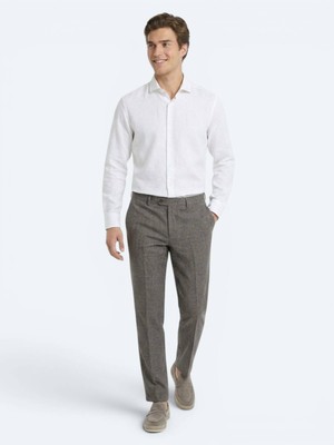 Kip Kahverengi Kumaş Relaxed Fit Casual Keten Karışımlı Pantolon