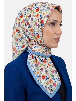 Hadiora Kadın Beyaz Mavi Çiçekli Organik Pamuk Soft Eşarp