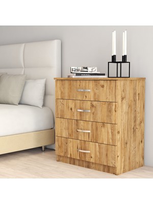 Tanmob Şifonyer 4 Çekmeceli Atlantik Çam Suntalam Modern Tasarımlı 72x44x80 cm Boyutlarında