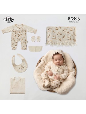 Milays Kız Bebek Müslin Kumaştan  Çiçek Kabartmalı 10 Lu Set 0-3 Ay