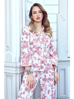 Gusto Desenli Beli Lastikli Bol Paça Pantolon - Pembe