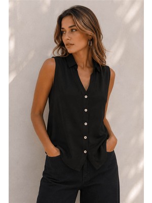 Fashion Friends Kolsuz Siyah Kadın Gömlek 26Y0369K1