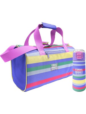 Coral High Renkli Çizgi Desenli Kız Çocuk Spor Çantası ve 500 ml Çelik Matara Seti 27543
