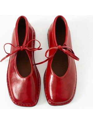 Duxal Shoes Brendon Düğüm Detaylı Konfor Hakiki Deri Içi Bağcıklı Kadın Babet Ayakkabı