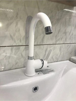Viosa Beyaz Kısa Lavabo Bataryası Delta Banyo Sıcak Soğuk Su Girişli Musluk