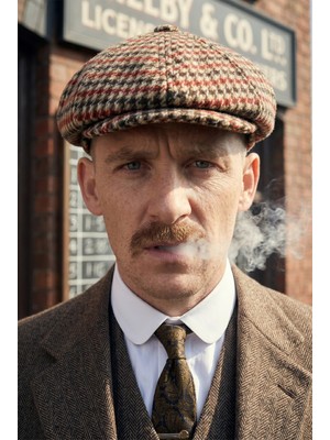 Takı Dükkanı Peaky Blinders Şapka Newsboy Trend 8 Parça Kasket Fötr Turuncu Kazayağı Desenli CP224P