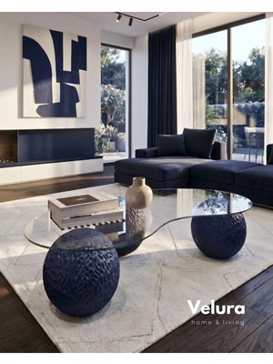 Velura Home & Living Küre Orta Sehpa - Dragon - Lacivert - Şeffaf Fasulye