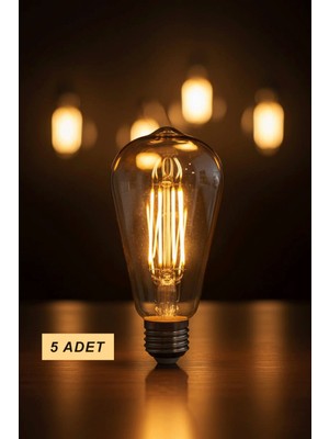 A6 LED Filament Ampul 6W 2700K E-27 Duy Tipi Rustik Ampul Sıcak Beyaz Işık 600 Lümen