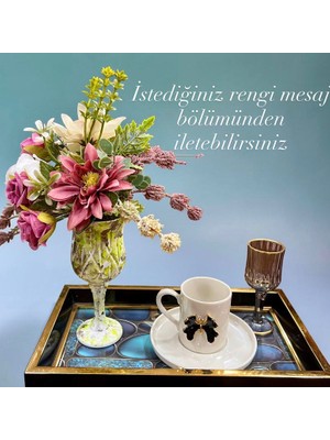Sedosh Home Vision Çok Renkli Yapay Çiçek Aranjmanı Eskitme Boyalı Kadeh Sunumlukta Dekoratif