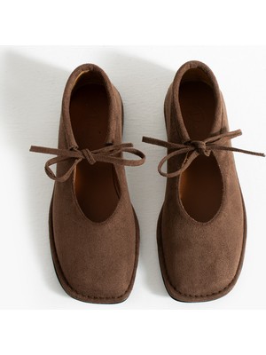 Duxal Shoes Brendon Düğüm Detaylı Konfor Hakiki Deri Içi Bağcıklı Kadın Babet Ayakkabı