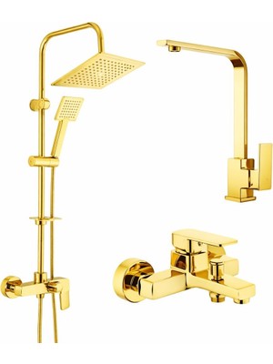 Viosa Gold Yağmurlama Duş Seti Banyo Lavabo Mutfak Batarya Seti 5 Yıl Garantili