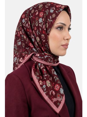 Hadiora Kadın Bordo Çiçekli Organik Pamuk Soft Eşarp