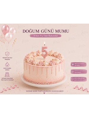Parti Dükkanı Pembe 5 Rakam Pasta Mumu 12 cm Doğum Günü Sayı Mumu