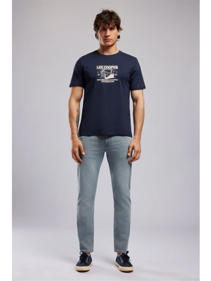 Lee Cooper Weston Erkek Regular Fit %100 Pamuk Baskılı Bisiklet Yaka T-Shirt Lacivert