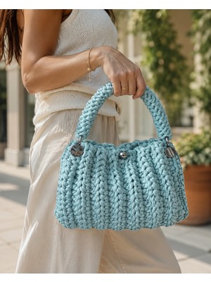 Talin Handmade Turkuaz Makrome El Çantası – Çelik Kapamalı El Örgüsü Şık Kadın Çantası