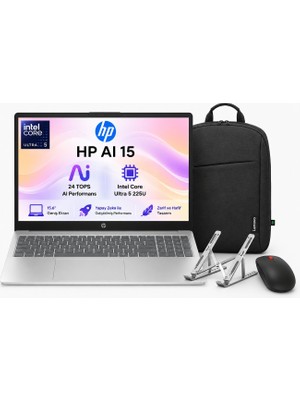 Hp Aı 15 Intel Core Ultra 5 225U 16GB 512GB SSD Freedos 15.6" Taşınabilir Bilgisayar SMD51E0EA + Çanta Mouse Stand