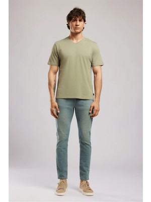 Lee Cooper Jonat Erkek Regular Fit %100 Pamuk Basic V Yaka T-Shirt Yeşil
