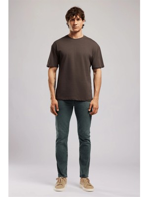 Lee Cooper Aylos Erkek Loose %100 Pamuk Baskılı Bisiklet Yaka T-Shirt Kahverengi