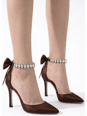 Craft Moda Kadın Stiletto Taşlı Bilekli Fiyonklu Topuklu Ayakkabı 8 cm