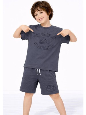 Wikiboom Antrasit %100 Pamuk Erkek Çocuk Tshirt-Şort Takım