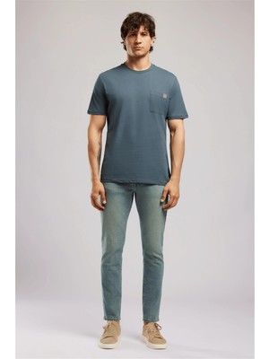 Lee Cooper Vıncent Erkek Regular Fit %100 Pamuk Basic Bisiklet Yaka T-Shirt Mavi