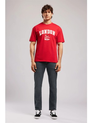 Lee Cooper Clıff Erkek Loose %100 Pamuk Baskılı Bisiklet Yaka T-Shirt Kırmızı