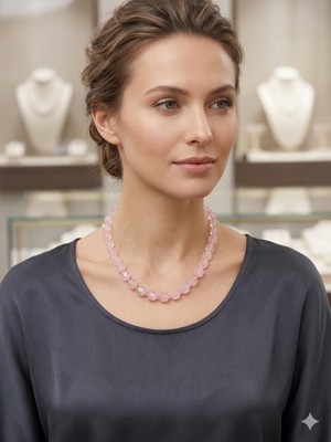 Rose Doğaltaş Pembe Kuvarsözel Kesim Kolye