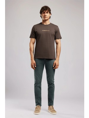 Lee Cooper Elvıs Erkek Regular Fit %100 Pamuk Baskılı Bisiklet Yaka T-Shirt Kahverengi