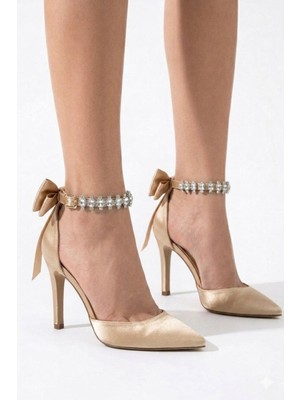 Craft Moda Kadın Stiletto Taşlı Bilekli Fiyonklu Topuklu Ayakkabı 8 cm