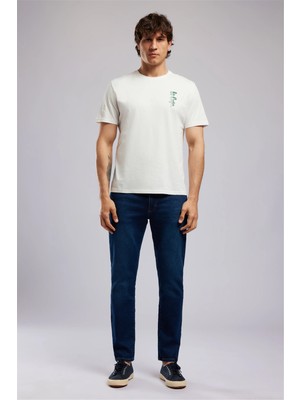 Lee Cooper MARIANO Erkek Regular Fit %100 Pamuk Baskılı Bisiklet Yaka T-Shirt Beyaz