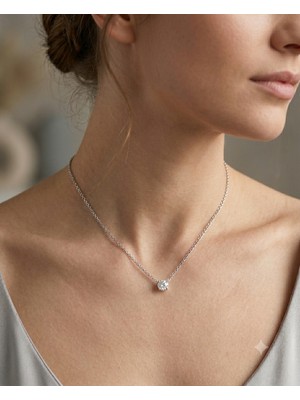 Celikchi Kadın Moissanite Yuvarlak Taş Detay Gümüş Kolye