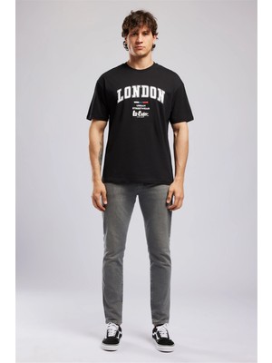 Lee Cooper Clıff Erkek Loose %100 Pamuk Baskılı Bisiklet Yaka T-Shirt Siyah