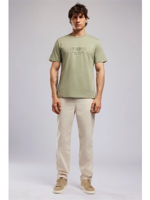 Lee Cooper Desavy Erkek Regular Fit %100 Pamuk Baskılı Bisiklet Yaka T-Shirt Haki