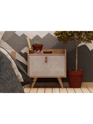 Vivense Esmob Betong Plus Paju Komodin, Meşe-Açık Beton