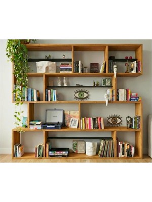 Vivense Woodesk Yonca Masif Ahşap Kitaplık, Tik Renk, 200X200 cm