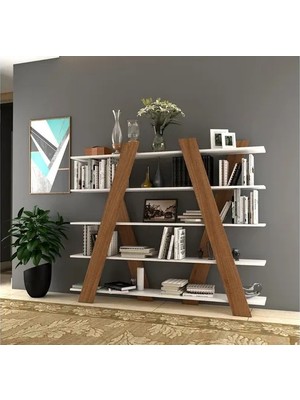 Vivense Aleyna Dekoratif Kitaplık, 5 Raflı, Beyaz Meşe