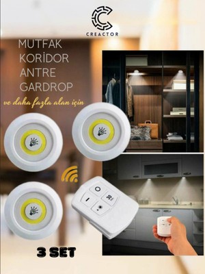 Empressco Creactor 3 Lü Dekoratif Koridor Gardrop Antre Pilli Kumandalı Spot LED Işık Yapışkanlı Kumandalı Aydınlatma - Fiyatı, Yorumları