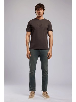 Lee Cooper Mattıas Erkek Regular Fit %100 Pamuk Baskılı Bisiklet Yaka T-Shirt Kahverengi