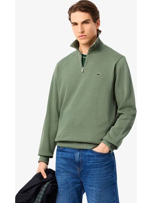 Lacoste Men's Classic Fit Neck Zip Sweatshirt Yarım Fermuarlı Yüksek Yaka Pamuklu Sweatshirt Yeşil