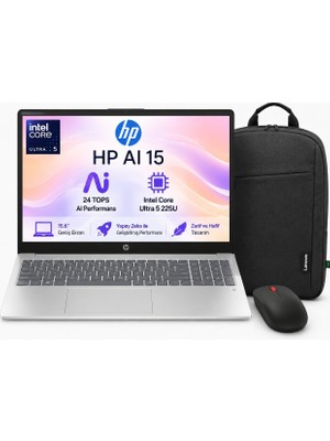 Hp Aı 15 Intel Core Ultra 5 225U 24GB 1tb SSD Freedos 15.6" Taşınabilir Bilgisayar SMD51E0EA + Çanta Mouse