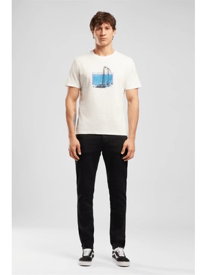 Lee Cooper Rıver Erkek Regular Fit %100 Pamuk Baskılı Bisiklet Yaka T-Shirt Beyaz