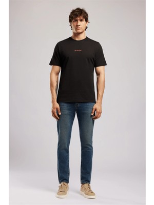 Lee Cooper Kwası Erkek Loose %100 Pamuk Baskılı Bisiklet Yaka T-Shirt Siyah