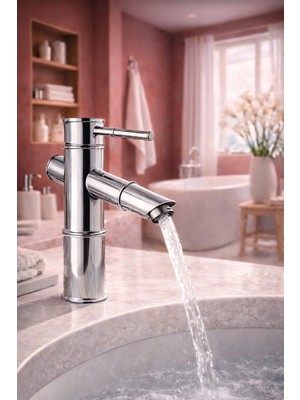 Viosa Lüx Premium Krom Bambu Model Modern Banyo Lavabo Bataryası Çeşmesi Musluğu