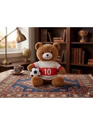 Tigoes Taraftar Peluş Ayı Oyuncak - Futbol Toplu Sporcu Peluş Ayıcık, Kırmızı Beyaz Formalı Hediye