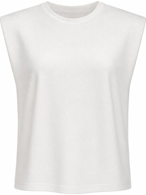 Purple By Banu Beyaz Vatkalı Basic Tshirt