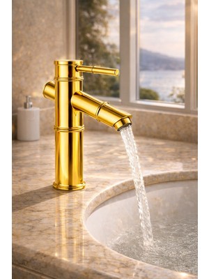 Viosa Lüx Premium Gold Pirinç Bambu Lavabo Bataryası Çeşmesi Musluğu