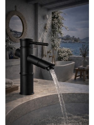 Viosa Lüx Premium Bambu Siyah Banyo Lavabo Musluğu Çeşmesi