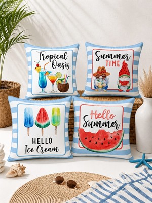 Pikko Home Coastal Summer 4'lü Dijital Baskı Polyester Kırlent Kılıfı Seti(Kr)
