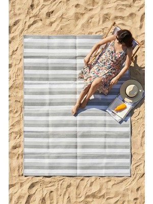 Eliz Home Havuz Plaj Piknik Bahçe Karavan Halısı Hasır Kilim Katlanabilir Halı Balkon Teras Bahçe Kamp Halısı Gri