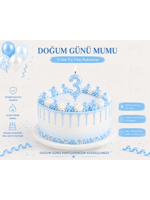 Parti Dükkanı Mavi 3 Rakam Pasta Mumu 12 cm Doğum Günü Sayı Mumu